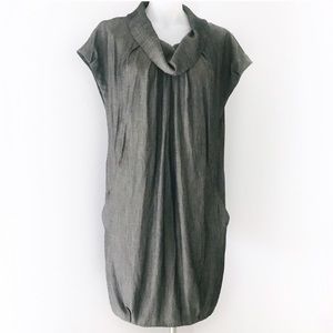 Zara Basic Gray Cap Sleeve Cowl Neck Midi Dress S